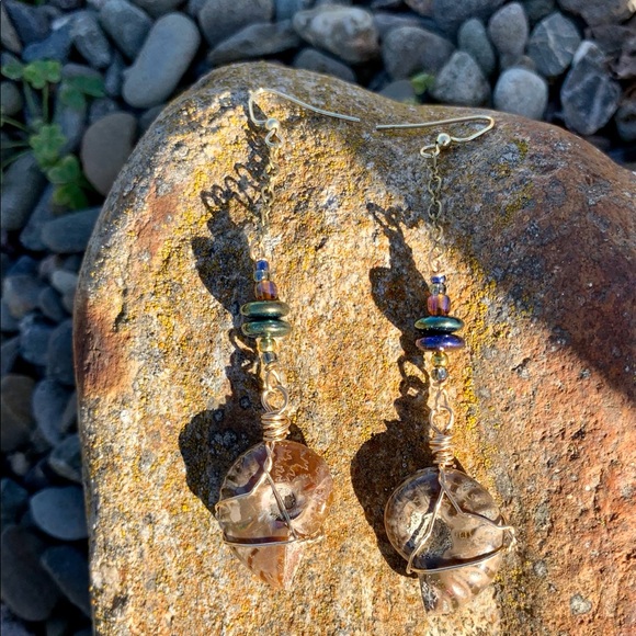 Polished Ammonite Dangle Earrings - Picture 14 of 16